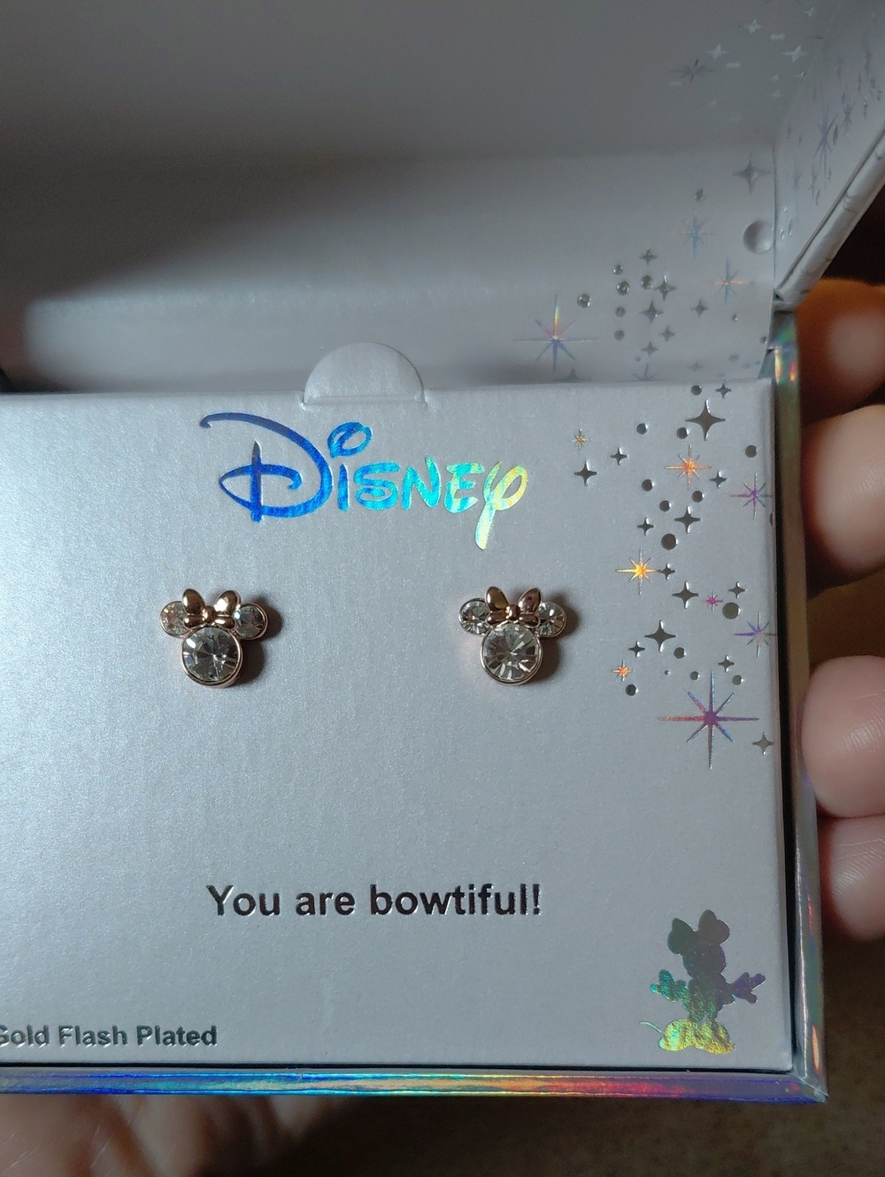 Disney Rose Gold Minnie Mouse Crystal Stud Earrings - Clear